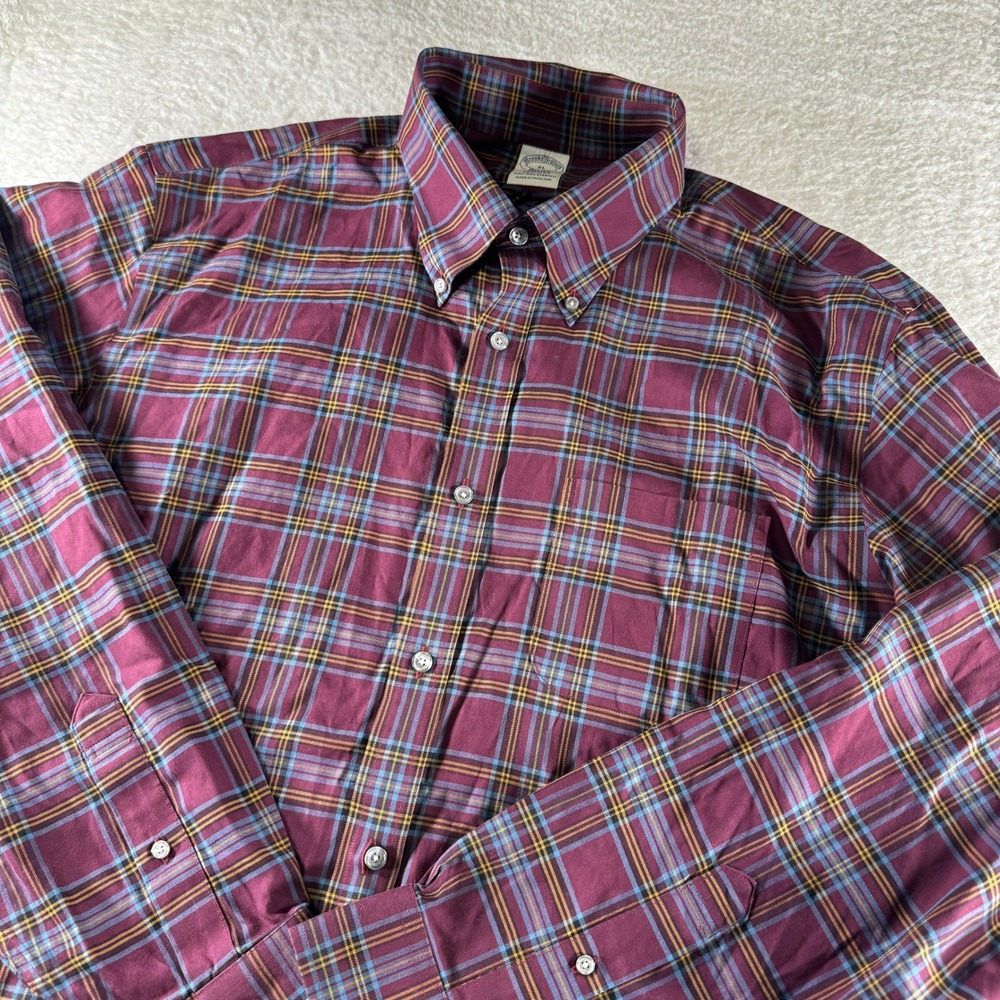 Brooks Brothers Original Polo Shirt Non-Iron Stretch Red Plaid XL Pocket Clean